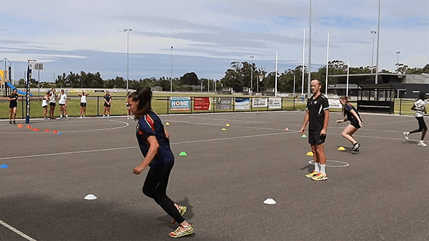 Footwork cone course netball coaching drill